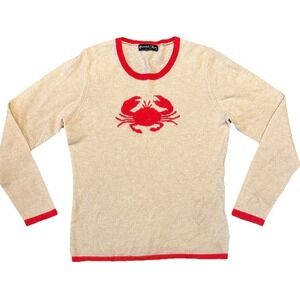 Hannah Rose 100% Cashmere Crab Crewneck Sweater Sz Large Beachy Nautical
